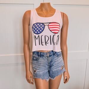 4th of July "Merica" Crop Top Tank, Red White and Blue, Women's Size Small